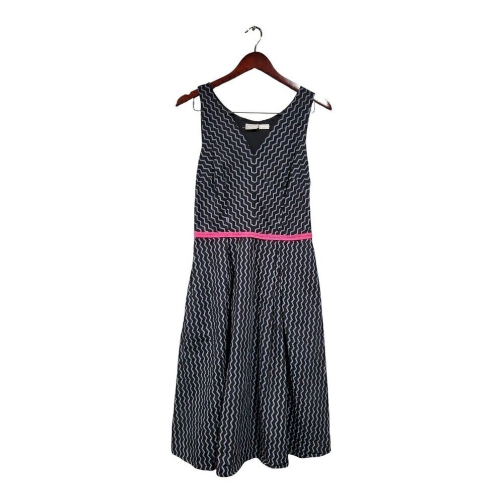 eShakti Women's Fit and Flare Retro Zig Zag Sleeveless Dress Black Gray Sz 6?